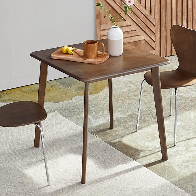 Livinia Canberra 27.6" Square Wooden Dining Table/Mid Century Modern Malaysian Oak Kitchen Table (Walnut) Table Only