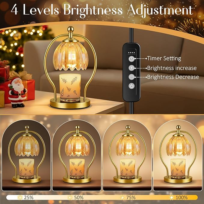 COTTHOS Candle Warmer Lamp, Dimmable Candle Warmer with Timer, Vintage Candles Wax Warmers for Jar Candles Christmas Birthday Gifts for Women Mom, Home Decor for Bedroom Living Room, Gold Amber