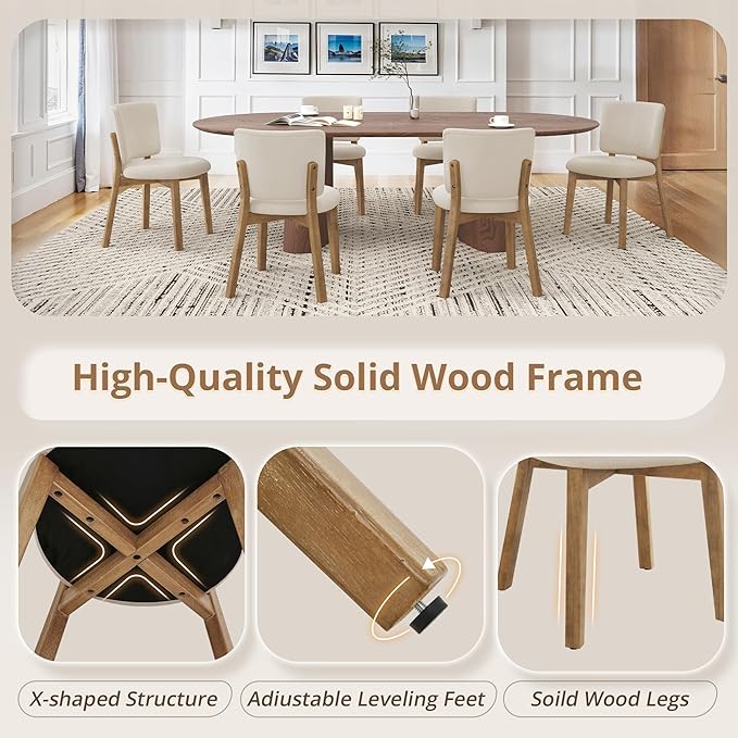 LUE BONA Wooden Dining Chairs Set of 6, Comfortable Wide Back Kitchen Side Chairs, Strong Thick Legs for Modern Farmhouse Dining Room, Linen Upholstered and Natural Wood Legs