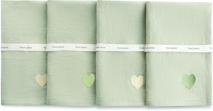 100% Linen Napkins Set of 4 -Sage Green Cloth Dinner Napkins, Embroidered, Washable and Reusable, Elegant Table Decor for Summer Dining, Wedding & Special Occasions, 17.7 x 17.7 Inch