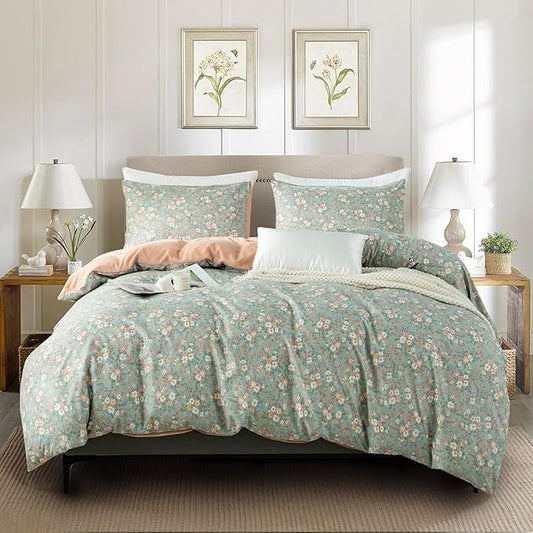 Floral Queen Comforter Set Soft Cute Floral Bedding Comforter Sets Garden Style Flower Print Botanical Flowers Queen Comforter Set for All Seasons 1 Comforter and 2 Pillowcases