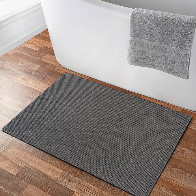 Non Slip Gray Solid Rubber Back Thing Door Mat for Entryway 2x3 for Kitchen, Rug for Bathroom, Stain Resistant Easy Cleaning Non Shedding Carpet Gray 2 x 3