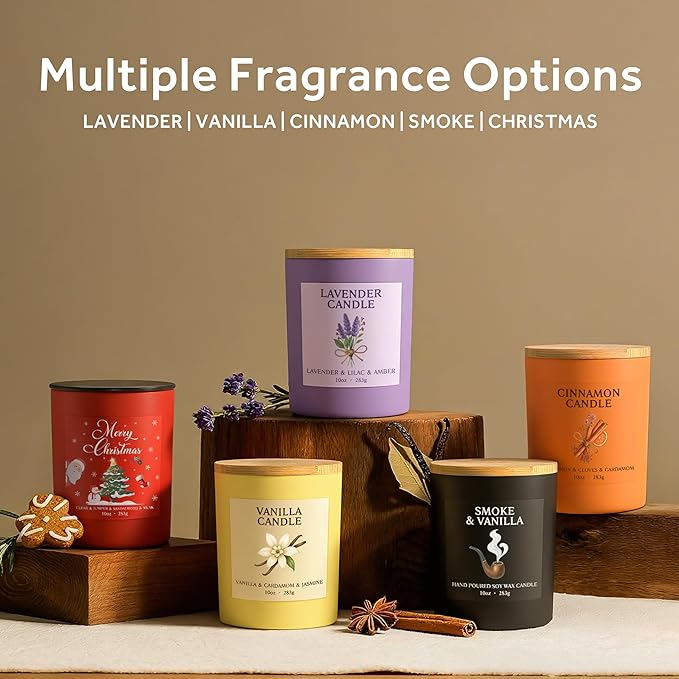 NORVENCE Candles for Men, Smoke ＆ Vanilla Scented Candle Gifts for Men and Women, 10oz Soy Candles with Bamboo Lid for Home Scented, Birthday Gifts for Men