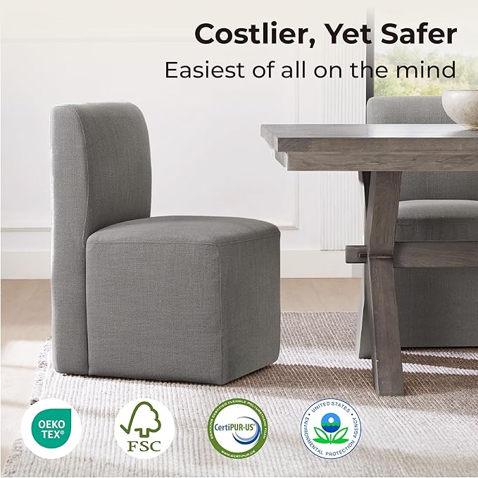 CHITA Dining Chairs with Casters Set of 2, FSC Certified Upholstered Armless Modern Rolling Dining Chairs with Rollers for Bedroom Reading Room Living Room, Grey
