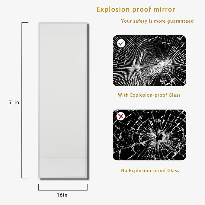 Full Length Mirror Door Hanging, 57X18 Full Length Hanging,Beveled Mirror Frameless，Bedroom, Wardrobe, Door (57 * 18 Inch)