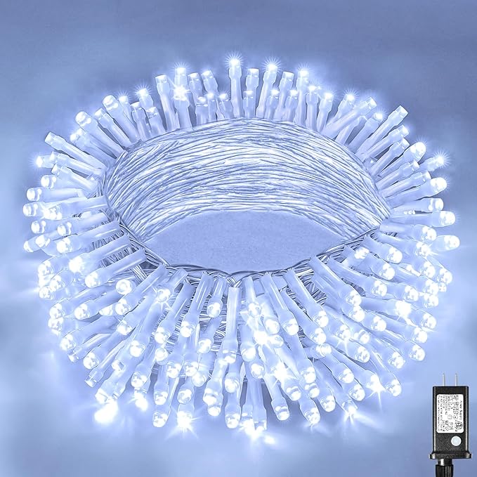 33ft 100 LED Christmas Lights Outdoor - 8 Modes Christmas String Lights Clear Wire Waterproof Plug in Twinkle Fairy String Lights for Indoor Outdoor Home Party Garden Decoration, Cool White