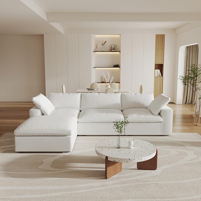 Cloud Modular Sectional Sofa with Storage Ottoman,120.45" L Shaped Couch for Living Room,Down Filled Convertible Couch Deep Seat for Office Apartment,Covers Washable&Replaceable,White