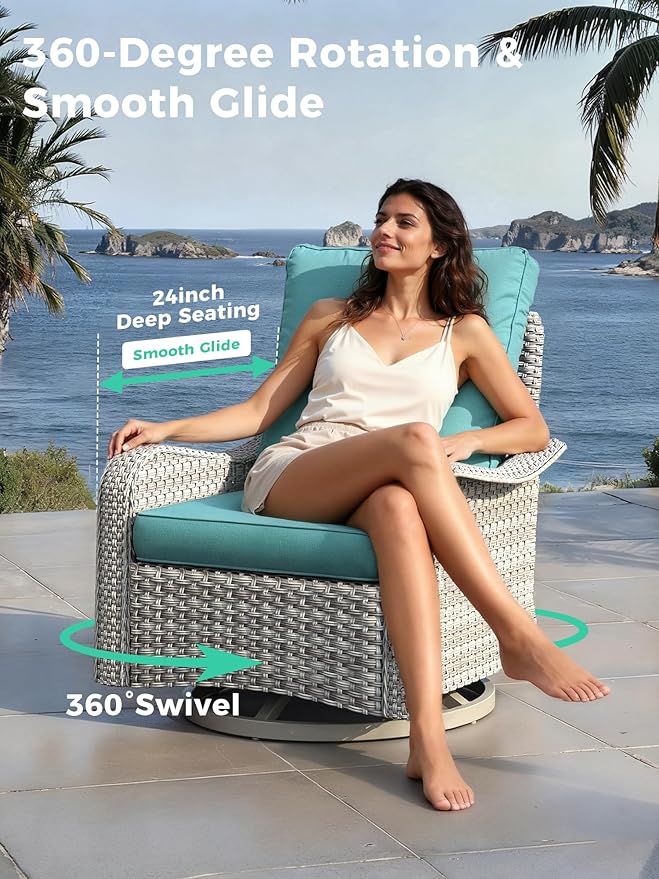 10 Piece Outdoor Wicker Rattan Sectional Sofa Set with Swivel Chairs & Fire Pit Table, 7-Seats with 4" Thickened Cushions & Coffee Table, All-Weather PE Rattan for Garden, Backyard, Porch, Navy