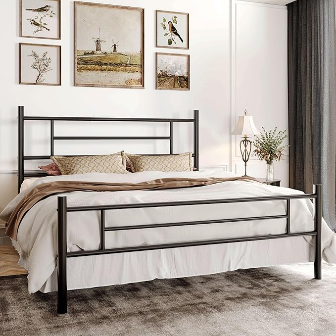 SHA CERLIN 14 Inch Full Size Metal Bed Frame with Iron-Art Headboard and Footboard,Under Bed Storage Space,Platform Bed with Metal Slats Support,Easy Assembly,Noise Free,No Box Spring Needed,Black