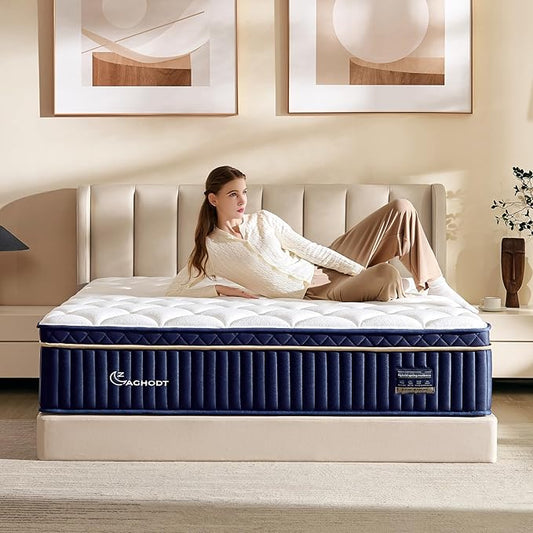 Queen Mattress, 12 Inch Queen Size Hybrid Mattress in a Box, Medium Firm Memory Foam mattress, with Individual Pocket Springs, Upgrade Zoned Support, Motion Isolation&Pressure Relief, CertiPUR-US