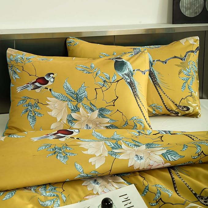 Floral Comforter Set Twin Soft Cute Floral Bedding Comforter Sets Garden Style Flower Tree Branches Flowers Birds Print Botanical Comforter Set for All Seasons 1 Comforter and 1 Pillowcases