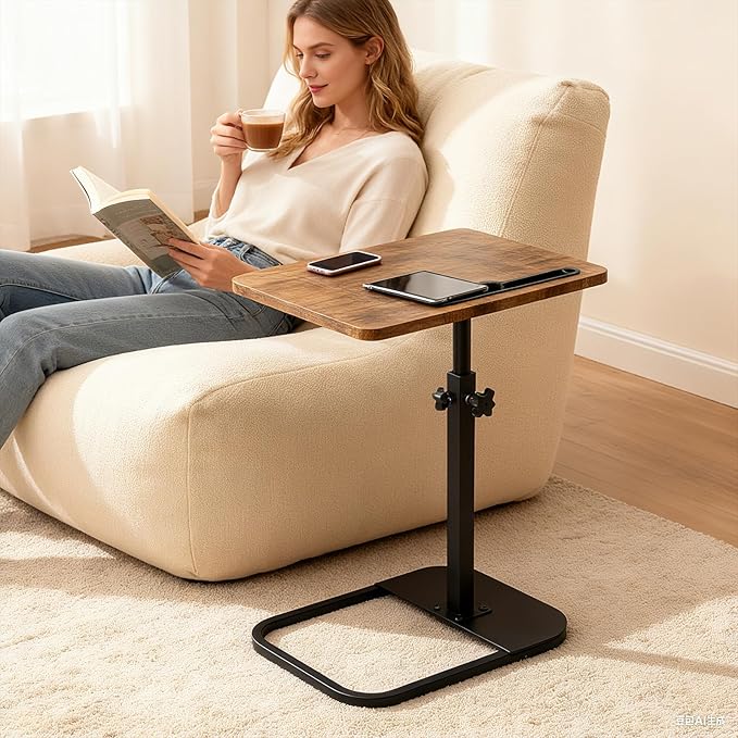 jessie Tv Tray Table, Adjustable Tray Table for Couch 360° Swivel C Shaped End Table with Phone Tablet Slot for Living Room, Sofa, Bedside, Bathroom