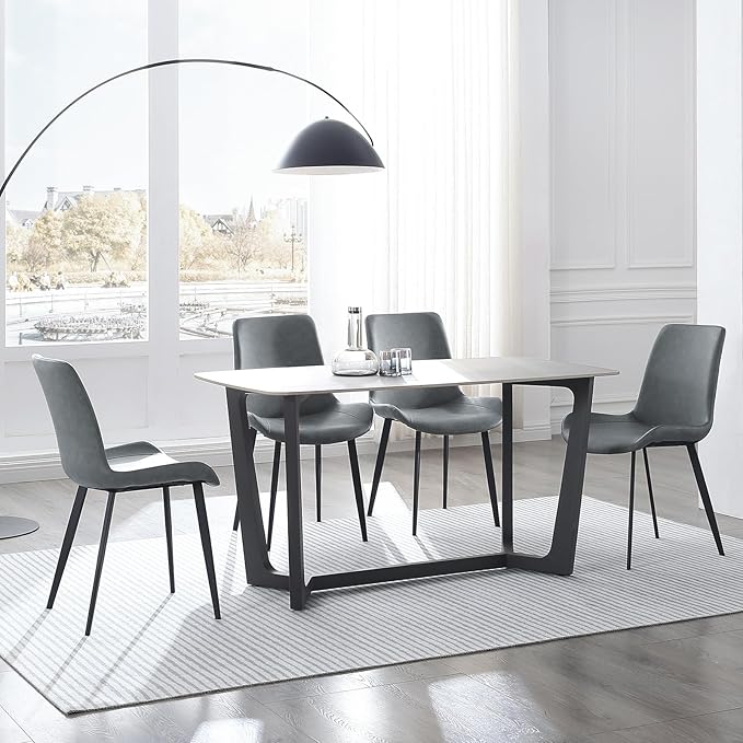Dining Chairs, PU Leather Dining Chair, Dining Room Chair with Sturdy Metal Legs, Upholstered Seat Dinner Chairs Accent Side Chairs for Indoor Kitchen Living Room Restaurant(Grey, Set of 4)