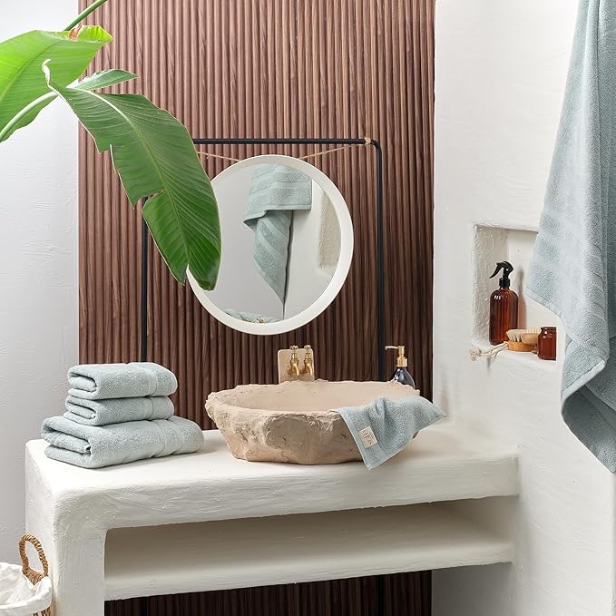 SOFE H&L | Olea Luxury Turkish Cotton Bath Towels Set of 3 : 1 Bath Towel, 1 Hand Towel, 1 Wash Cloths, Light Blue | Thick, Premium, Soft, Durable, Absorbent - Hotel Quality Towel Sets for Bathroom