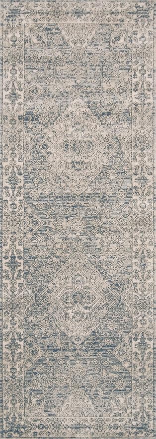 Loloi Teagan Collection TEA-04 Sky/Natural 7'-11" x 10'-6" Area Rug, Large, Soft Neutral Rug, High-Traffic for Living Room, Bedroom, Home Office, Dining Area