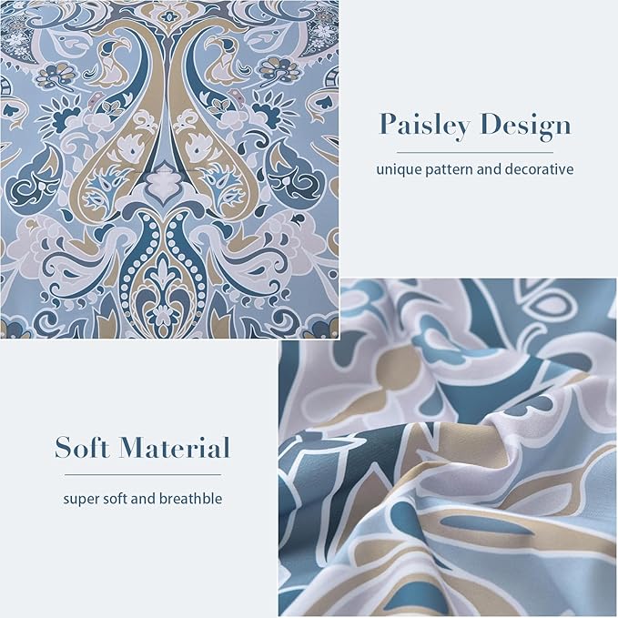 Drucon Blue Paisley Comforter Set King, 7 Pieces Bed in a Bag Boho Comforter Soft Microfiber Blue Paisley Bedding(1 Comforter, 1 Flat Sheet, 1 Fitted Sheet, 2 Pillow Shams, 2 Pillowcases)