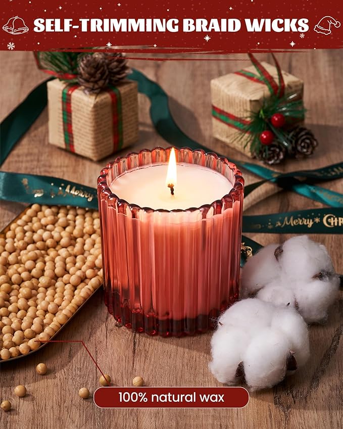 M&SENSE Apricot Poinsettia Scented Candles, Non Toxic Soy Candles, 9.2oz Natural Organic Clean Burning Up to 60 Hours, Christmas Home Decor Gifts for Women