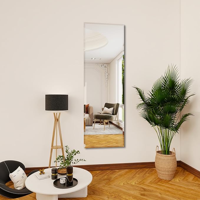 Full Length Mirror Door Hanging, 57X18 Full Length Hanging,Beveled Mirror Frameless，Bedroom, Wardrobe, Door (57 * 18 Inch)