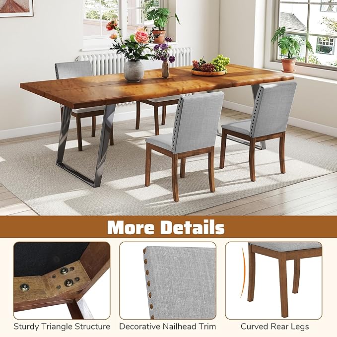 Giantex Upholstered Dining Chairs Set of 4, Kitchen Chair w/Nailhead Trim, Rubber Wood Legs, Padded Seat, Mid Century Armless Side Chair, Comfy Accent Parson Chairs for Restaurant, Living Room