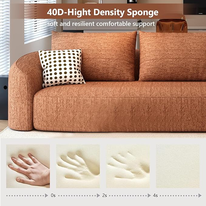 111" Modular Sectional Couches Luxury Modern Curved Back U-Shape Sofa Set with Ottoman,Minimalist Comfy Boneless Cloud Couch for Living Room Apartment,(Right Facing Chaise,Orange)