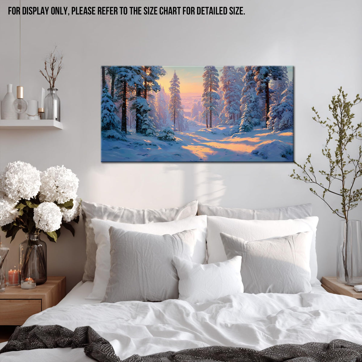 TEPAKIHI Winter Landscape Snowy Forest Canvas Wall Art, Nature Winter Scene Painting for Living Room Bedroom Decor, Ready to Hang Framed Artwork Picture (16x32 inches)