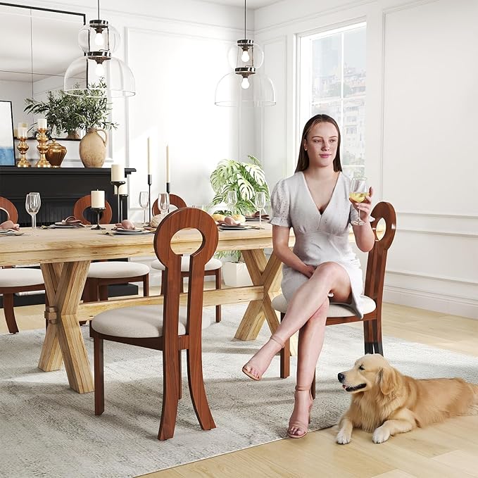 Wooden Dining Chairs Set of 4 Upholstered Kitchen & Dining Room Sherpa Chairs, Mid Century Modern Dining Chairs White with Walnut Legs