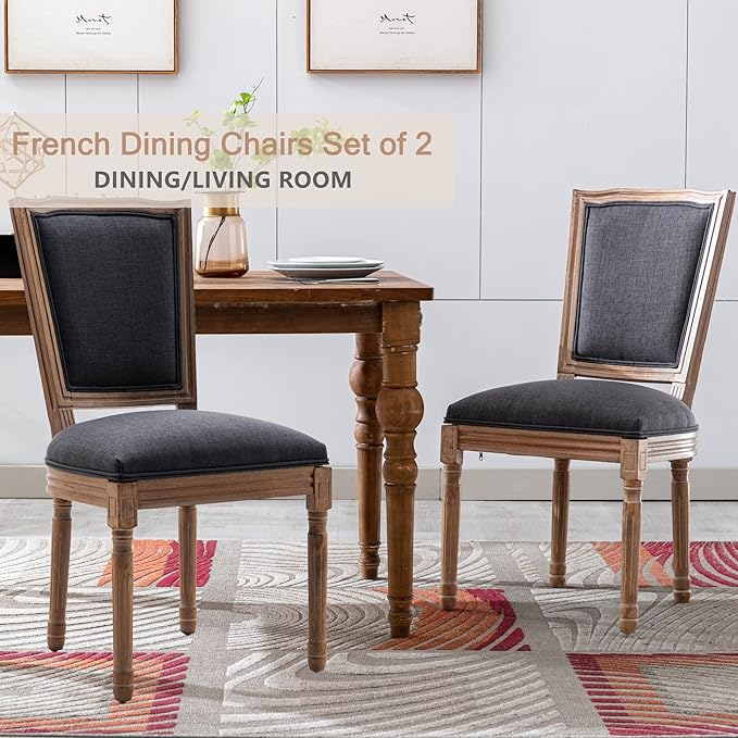 Nrizc Farmhouse Dining Room Chairs Set of 6, French Dining Chairs with Square Back, Brown Wood Legs, French Bistro Chairs for Dining Room/Living Room/Kitchen/Restaurant