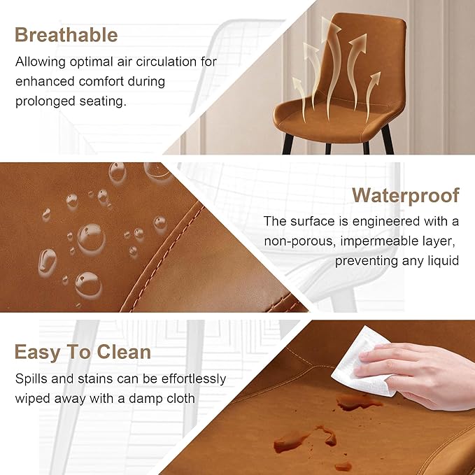 Dining Chairs with Comfortable Backrest and Sturdy Metal Legs, Modern Upholstered PU Leather Kitchen & Office Chairs for Dining Room, Restaurant Or Living Room (Brown, 4-Set)