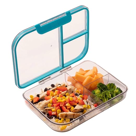 MyGo Pro Rectangular Container, 3-Compartment Clear Heavy Duty Plastic Food Storage Container, Portable Sleek Design, Spill-Resistant with Removable Gasket, 6.25" L X 9" W X 2" H