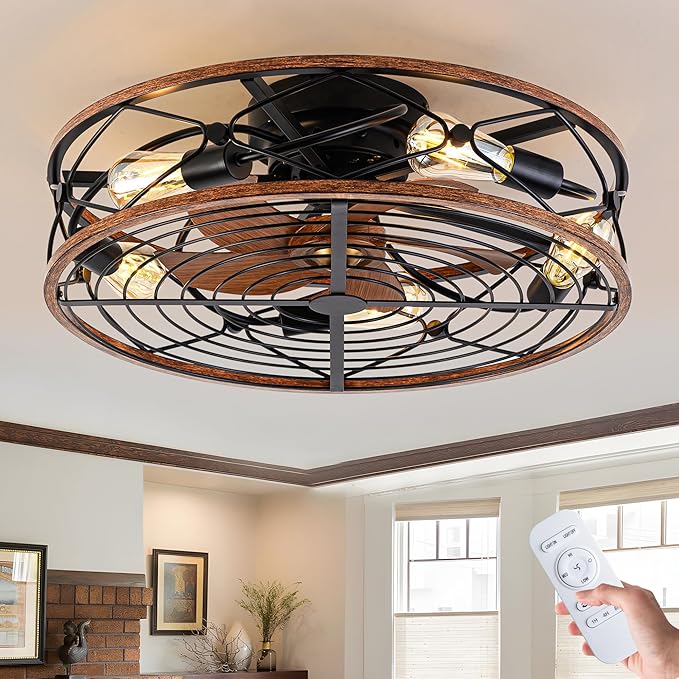 TIFEROR 24 Inch Low Profile Ceiling Fan with Light, Remote Control and 3-Speed Adjustment – Enjoy a Cool Breeze and Customize Your Comfort, Matte Black (5 E26 Bulb Include)