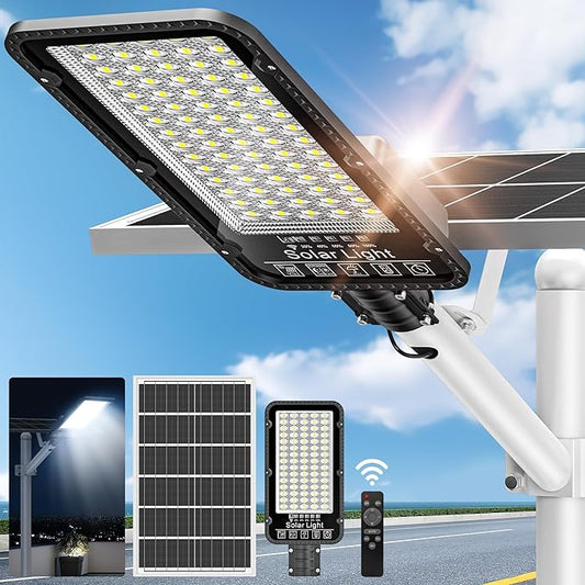12000W Solar Street Lights Outdoor - 6500K Solar Parking Lot Lights Commercial Dusk to Dawn, Heavy Duty Split Type LED Solar Street Light Remote Control, Street Lights for Yard/Driveway