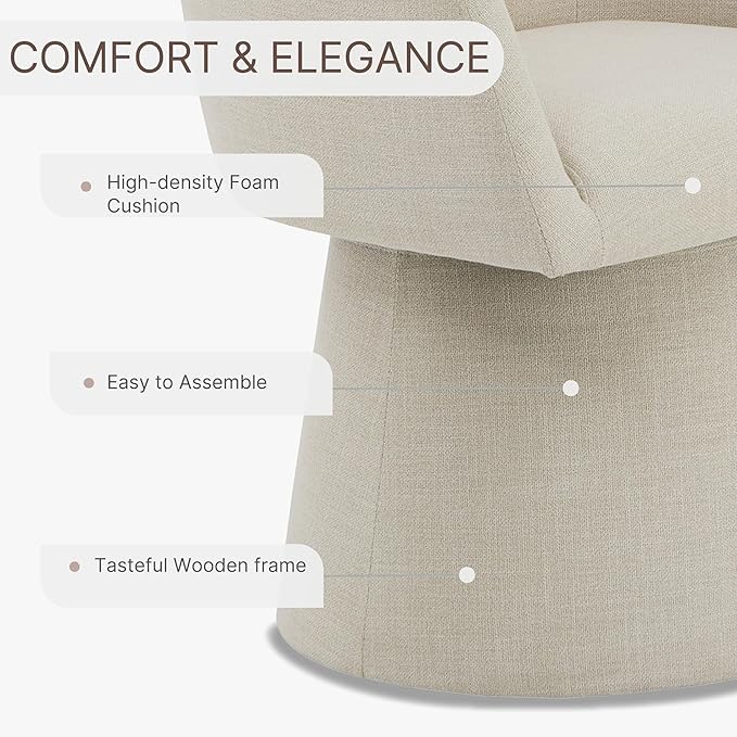 Swivel Dining Chairs Set of 1, Upholstered Mid Century Modern Deskchair with Barrel Back, Linen Fabric Kitchen Chairs for Dining Room, Bedroom, Dressing Room, Linen