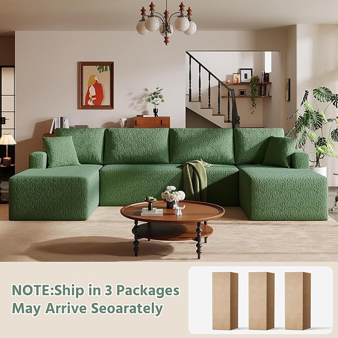 140" Modular U-Shaped Sectional Sofa, 7-Seater Cloud Couch with Double Chaise, Modern Sleeper Sofa,No Assembly Sectional Cloud Boneless Sofa Couches for Living Room/Apartment