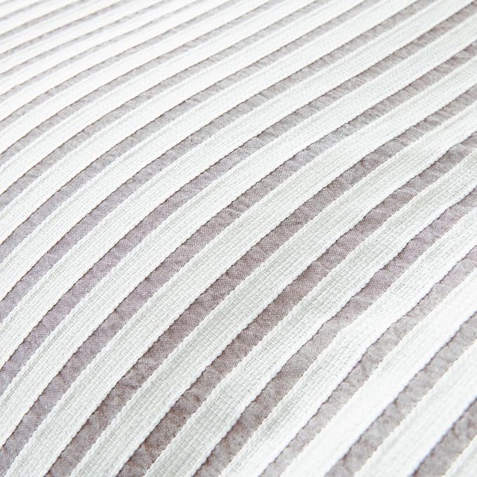 Comforter Queen Set Striped Grey 100% Soft Washed Microfiber Jacquard 3 Pieces Striped Bedding Sets Grey White Comforter Queen for All Seasons and 2 Pillowcases Comfort Breathable