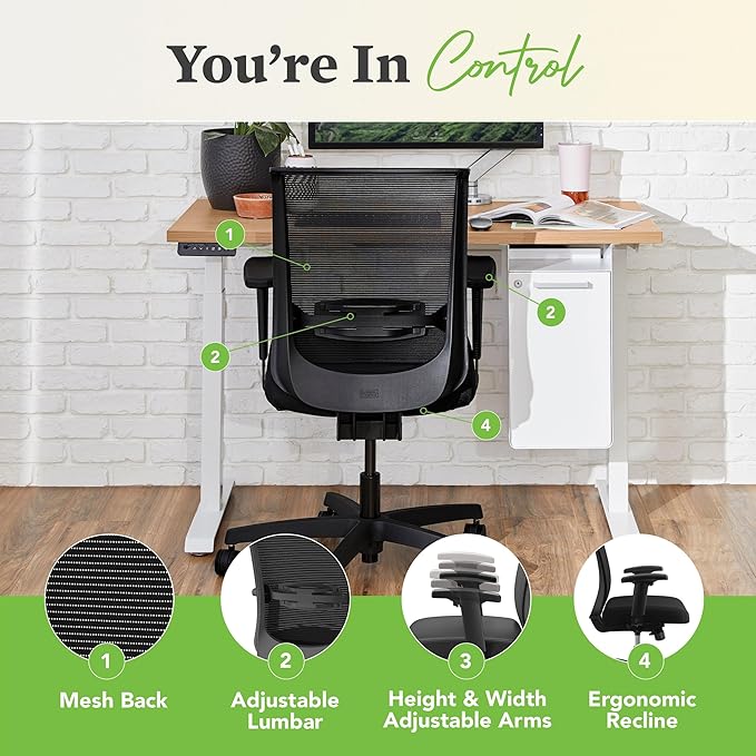 HON Convergence Ergonomic Office Chair, Breathable Back Support Mesh, Adjustable Arms, Computer Chair with Lumbar Support, Rolling Swivel Wheels, Comfortable Synchro-Tilt Recline, Fabric, Peacock