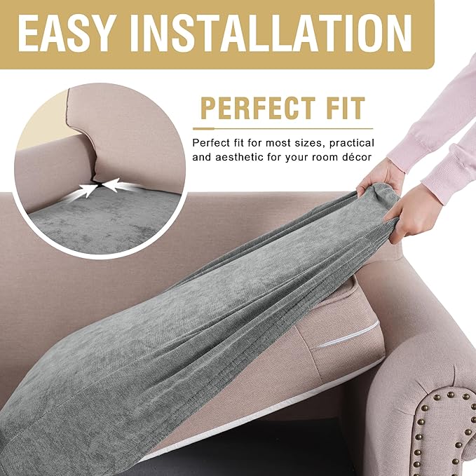 H.VERSAILTEX Stretch Chenille Couch Cover Furniture Protector Seat Cushion Sofa Cover 2 Cushions Non-Slip Couch Covers for Sofa Pets with Elastic Bottom (2 Piece Loveseat Cushion Covers, Grey)