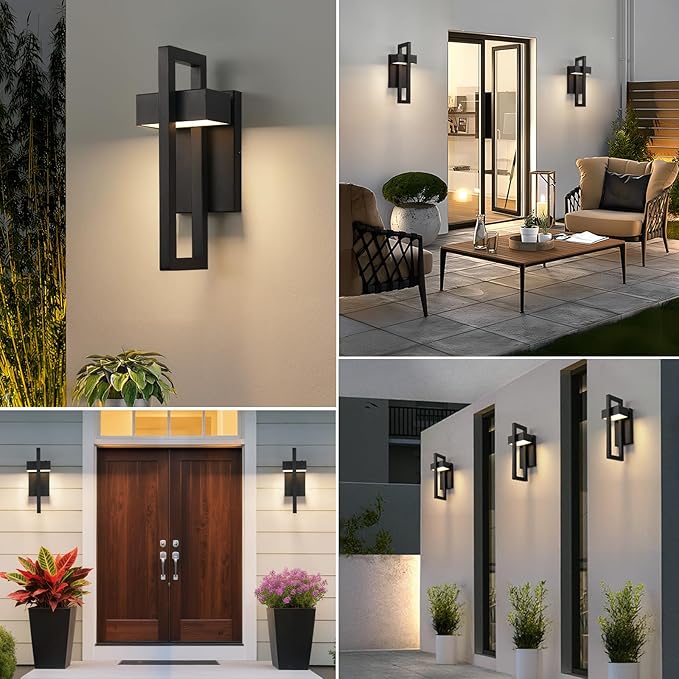 tewei 16.5'' Modern LED Outdoor Wall Sconce, Integrated LED Outdoor Light Fixtures Wall Mount Exterior Lights, Black Front Porch Outside Lighting for House, Backyard, Warm White 3000K, 1 Pack