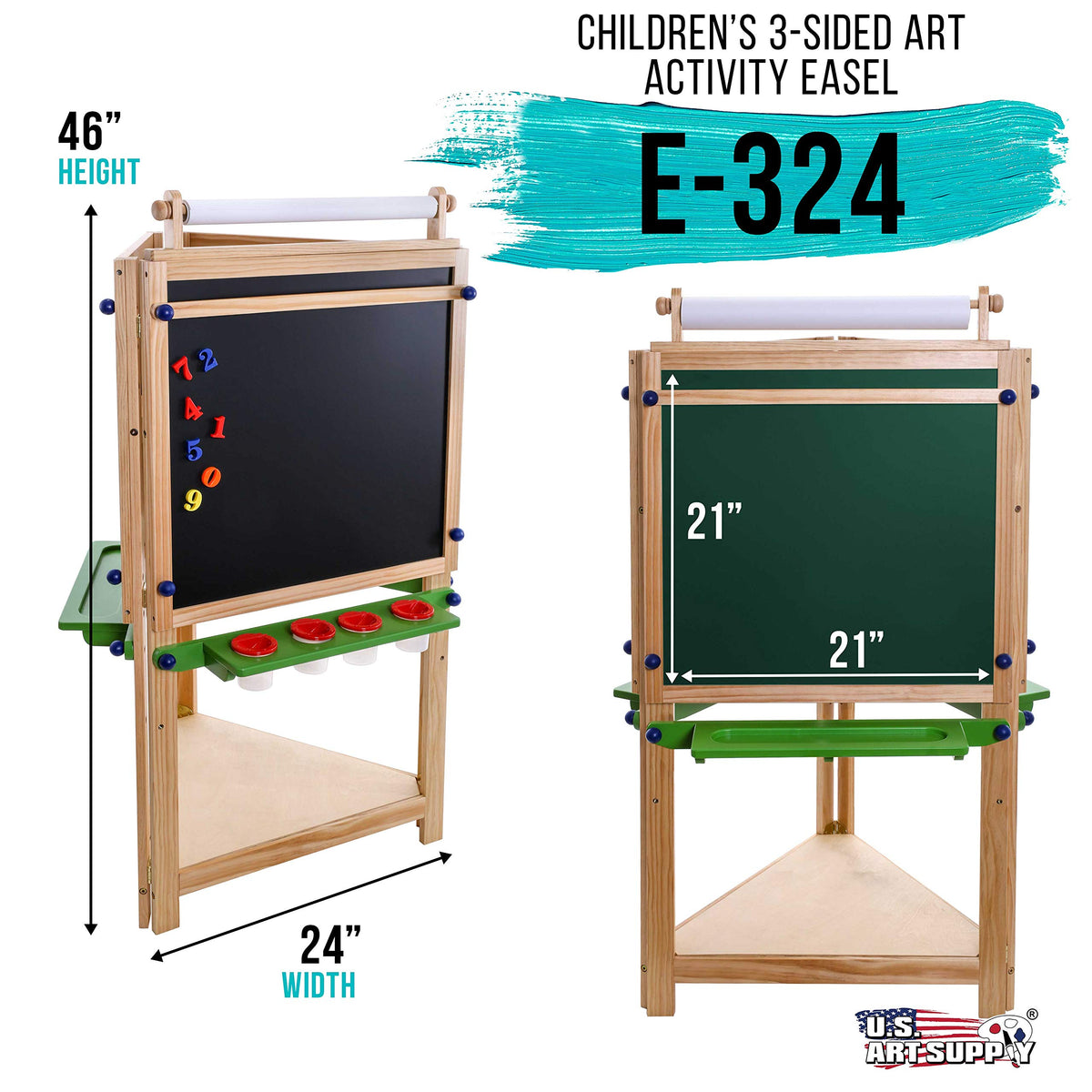 U.S. Art Supply Three Sided Art Station, Wooden Activity Easel