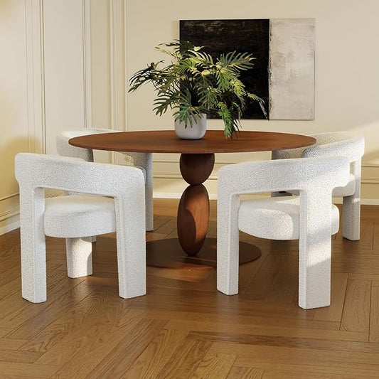 Modern Sherpa Dining Chairs Set of 4, Upholstered Barrel Chairs with Arms Comfy Accent Side Chairs for Living Room/Dining Room/Reception, White