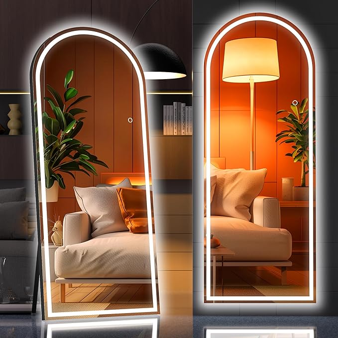 Hasipu 71" X 32" Full Length Mirror with Lights, Black Frame Arch Led Mirror Full Length and 3 Colors Temperatures & Brightness Adjustable,Light Up Mirror Full Body for Bedroom Cloakroom Living Room
