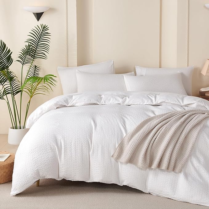 White Striped Queen Comforter Set 100% Soft Washed Microfiber Jacquard 3 Pieces Striped Bedding Sets White Comforter Queen for All Seasons and 2 Pillowcases Comfort Breathable