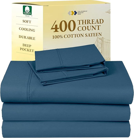 California Design Den Split King Sheets Sets for Adjustable Bed - Soft 100% Cotton Sheets, 400 Thread Count Sateen, Deep Pockets, Cool and Durable Bedding, Beats Egyptian Cotton Claims - Peacock Blue