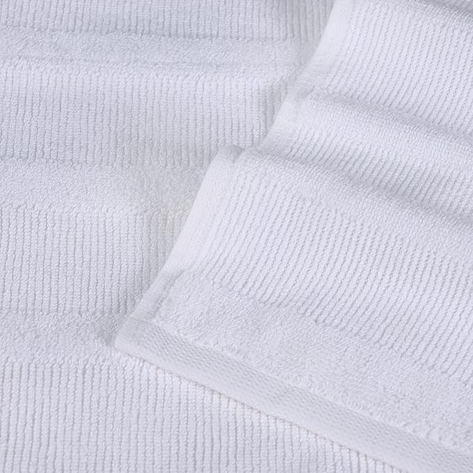 Superior Roma Cotton 12 Piece Assorted Towel Set, Highly Absorbent, Ribbed, Quick-Dry, Shower, Spa Basics, Home Essentials, Solid, Includes; 2 Bath Towels, 5 Hand Towels, 5 Face Towels, White