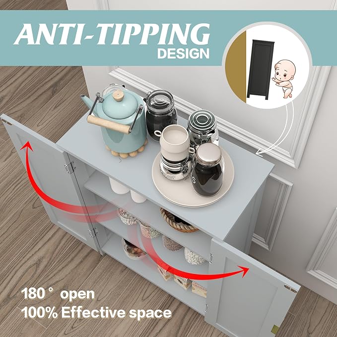 TaoHFE Grey Bathroom Storage Cabinet,Bathroom Cabinets Freestanding with 2 Doors,Towel Cabinet for Bathrooms,Restroom Cabinets,Small Storage Cabinet for Office,Restaurant,Living Room