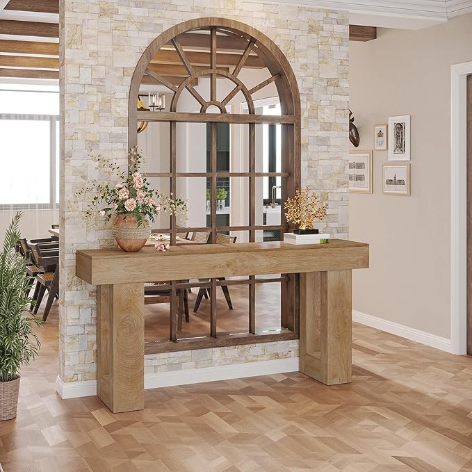 Tribesigns Farmhouse Console Table, 63-Inch Long Narrow Sofa Table Behind The Couch, Wooden Rectangular Entryway Table for Entrance, Hallway, Living Room (Natural)