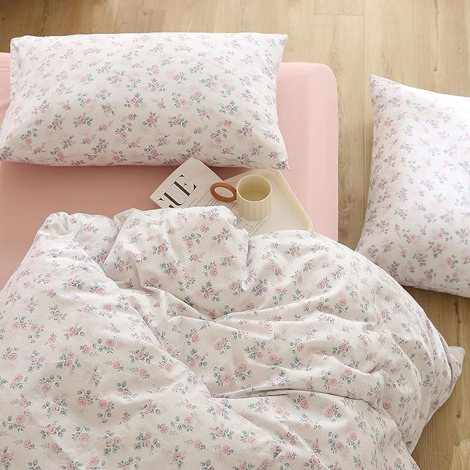 EAVD Vintage Garden Style Floral Comforter Set Twin XL Soft 3-Piece Chic Cottagecore Floral Bedding Set with 2 Pillowcases Cute Aesthetic Botanical Pattern Comforter Set for All-Season