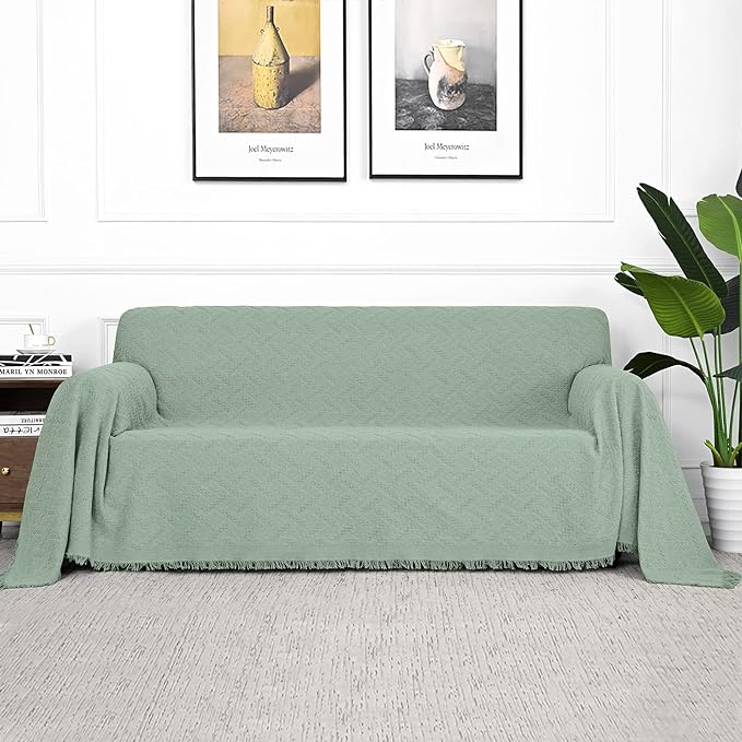 MYSKY HOME Sofa Covers for 2 Cushion Couch Geometrical Couch Cover Living Room Sofa Throws Sofa Slipcovers for Pets, Kids (X-Large, 71" x 118", Sage)