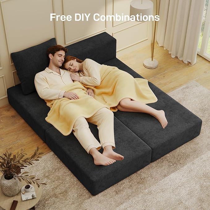 Living&Giving Cloud Sectional Couch for Living Room, Modular Boneless Couch with 1 Ottoman, Middle-seat Can Be Combined with Modular Sofa, Customizable Layout for Any Space, Black