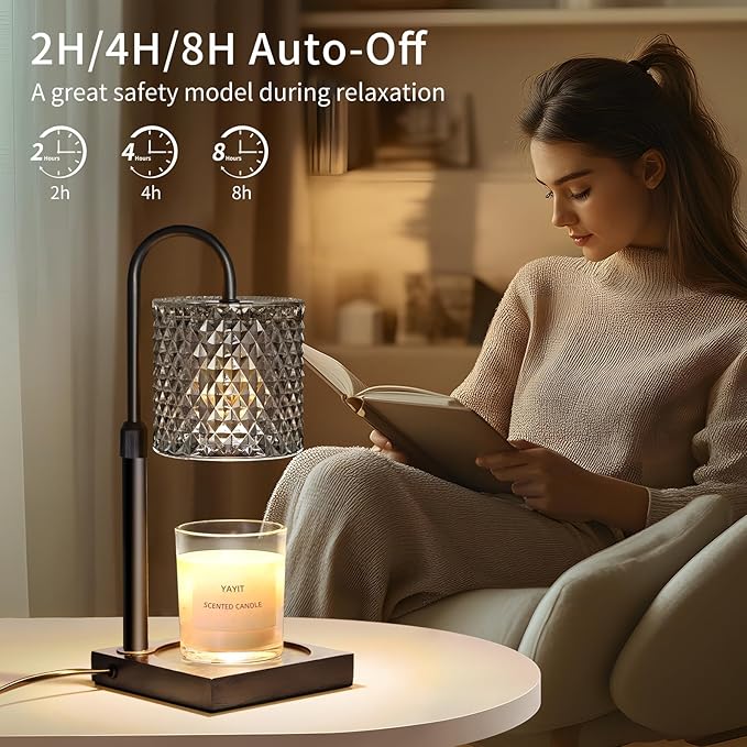 Candle Warmer Lamp with Timer Dimmer Adjustable Height, Candle Warmer with 2 Bulbs for Jar Candles, Home Decor, Women Brithday