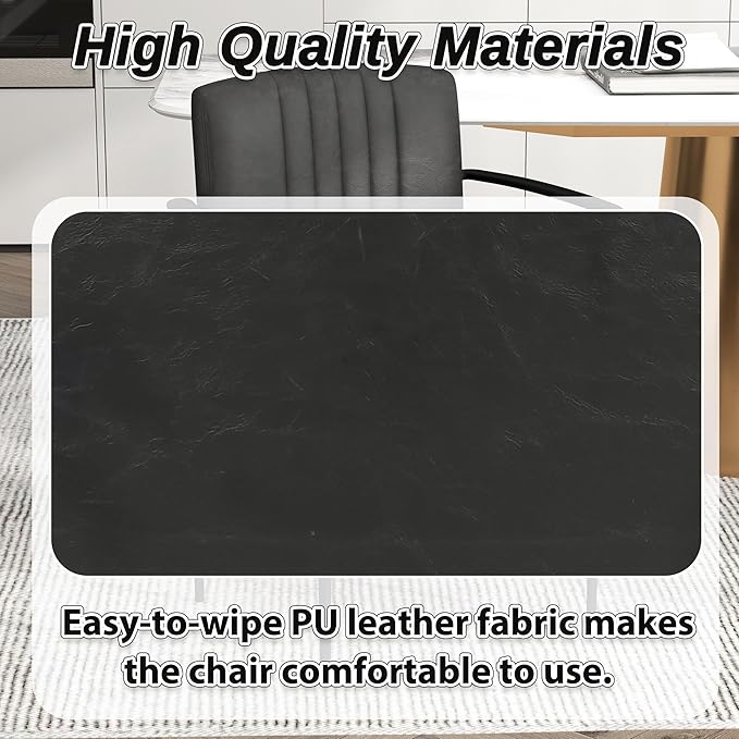 Mid-Century Modern PU Leather Dining Chairs Set of 6, Upholstered Kitchen Chairs with Arms and Metal Legs Adjustable Feet for Kitchen Dining Room(Black)